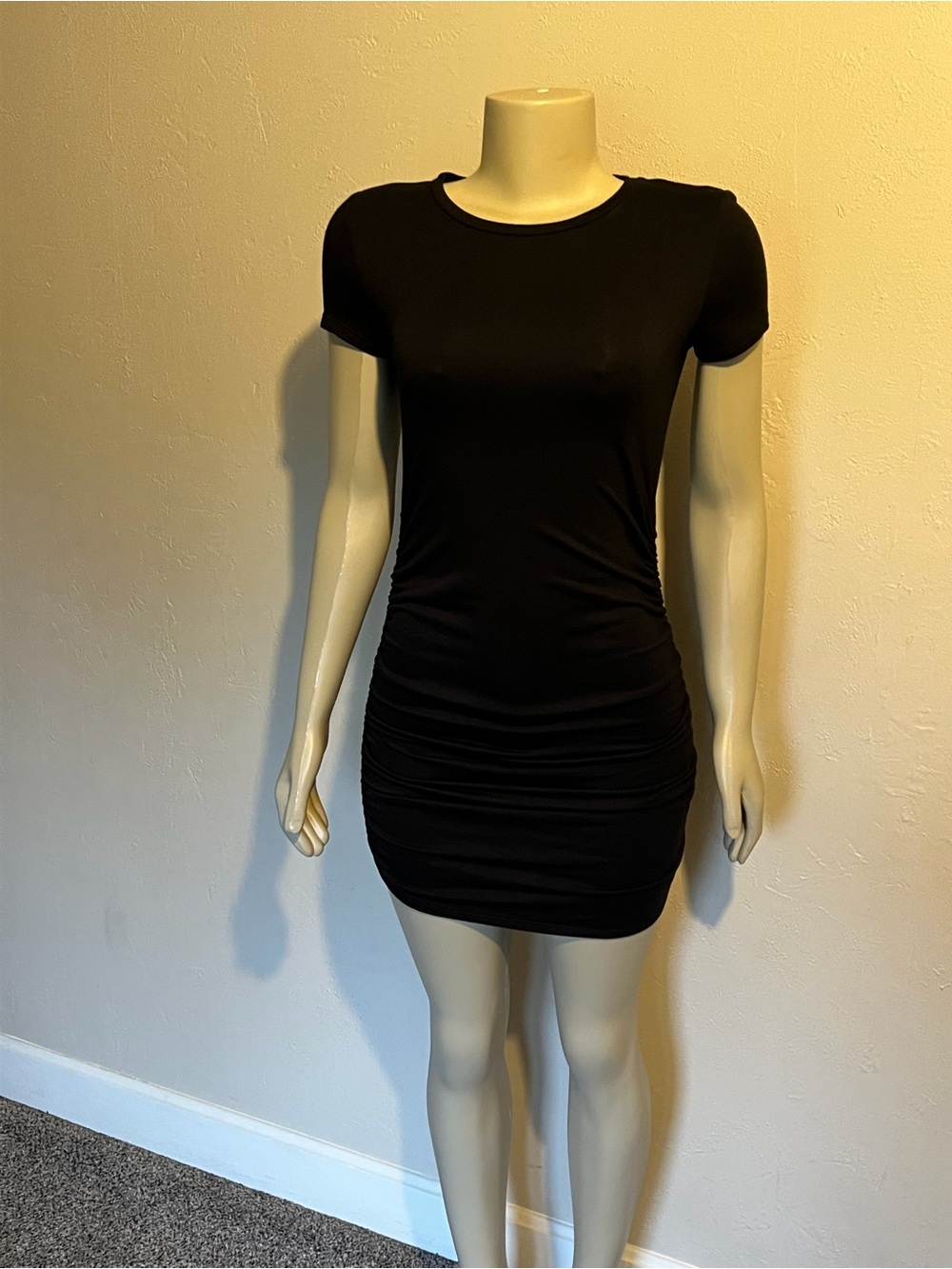 3 Ruched Bodycon Dresses - Black, Gray and Blue